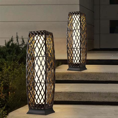 LEDIARY Solar Powered Outdoor Floor Lamp, 2 Piece Resin Wicker Outdoor ...
