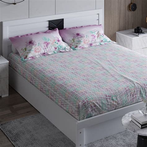 Buy Moksha Seaton Printed Cotton Queen Fitted Bedsheet Set - 150x195cm ...