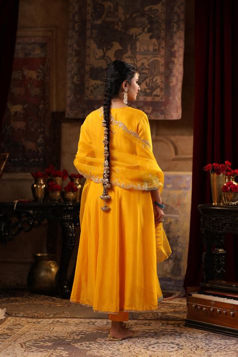 Shop Yellow Dupion Silk Dori-Gota Work Anarkali Set- Elegant Ethnic ...