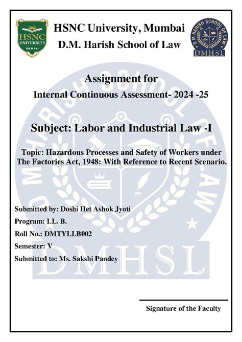 ICA Labour n Industrial Laws - I - HSNC University, Mumbai D. Harish ...