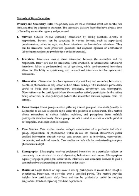 Methods of Data Collection - Methods of Data Collection Primary and ...