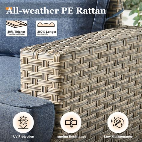 Pouuin Wicker Outdoor Sectional with Light Blue Cushions and Steel ...
