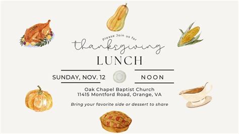 2nd Sunday Lunch - Thanksgiving Celebration, Oak Chapel Baptist Church ...