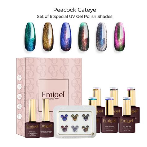 Emigel - Set of 6- Peacock Cateye UV Gel Polish – Emigel Professional ...