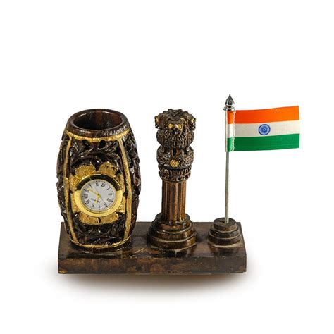 Spruit Wooden Indian Flag with Watch Pen Stand Holder/Desk Organizer ...