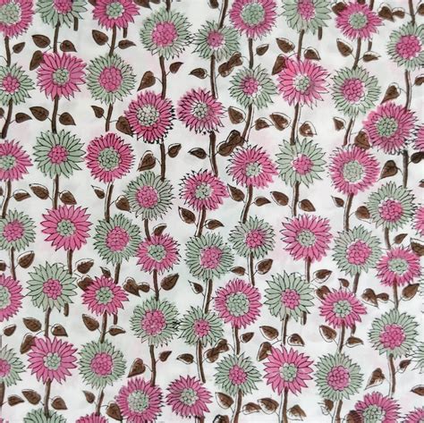 Pre- Cut 1.85 Meters Pure Cotton Jaipuri White With Shevanti Hand Bloc ...