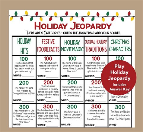 Holiday Trivia Game, Christmas Jeopardy, Holiday Jeopardy Trivia Game ...