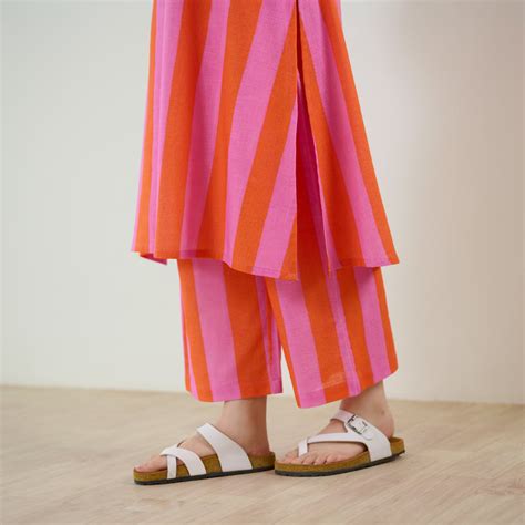 Buy Verandah Striped Kurta Set - Orange | Rustorange