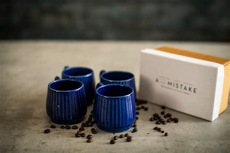 A Tiny Mistake Earthenware Blue Stripes Ceramic Mugs, Set of 4, Coffee