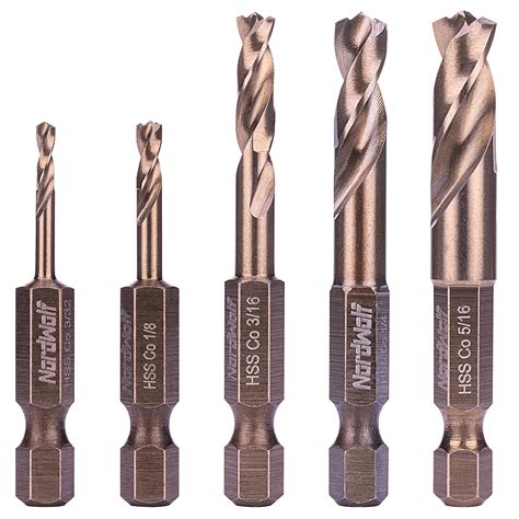 NordWolf 5-Piece M35 Cobalt Stubby Drill Bit Set for Stainless Steel ...