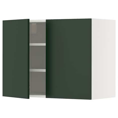 METOD wall cabinet with shelves/2 doors, white/Havstorp deep green ...