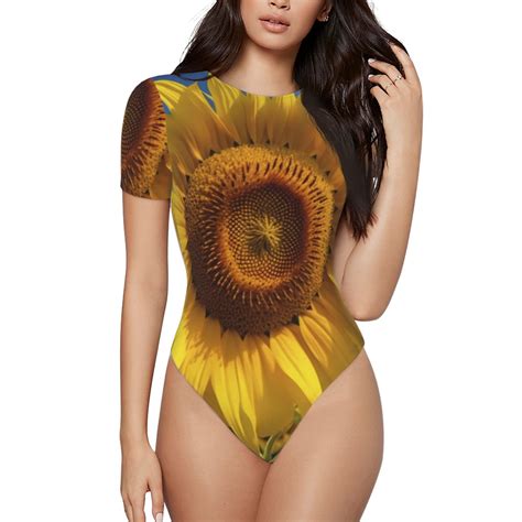 Gaeub Sky Golden Sunflower Field A Print Women's Short Sleeve One Piece ...