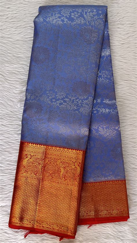 Pure Kanjivaram Silk Saree Lavender Color | Red Color Gold Kanchi ...