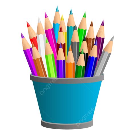 Colored Pencils With A Pencil Case Vector, Color Drawing, Pen Drawing ...