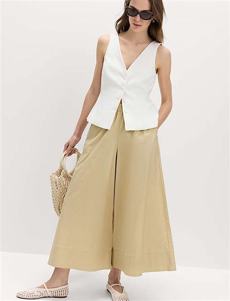 Buy Pure Cotton Cropped Palazzo Trousers at Marks & Spencer