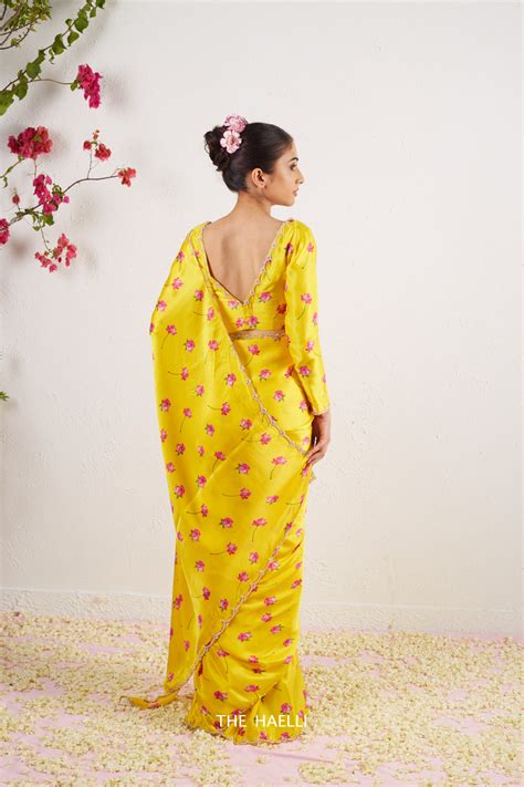 Nadia Yellow Satin Silk Saree – The Haelli