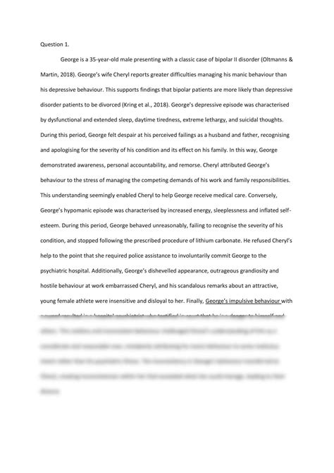 Case Study Assignment | PSY3032 - Abnormal Psychology - Monash | Thinkswap