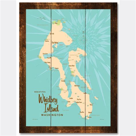 Whidbey Island Washington, Rustic Wood Sign Map Art – Lakebound®