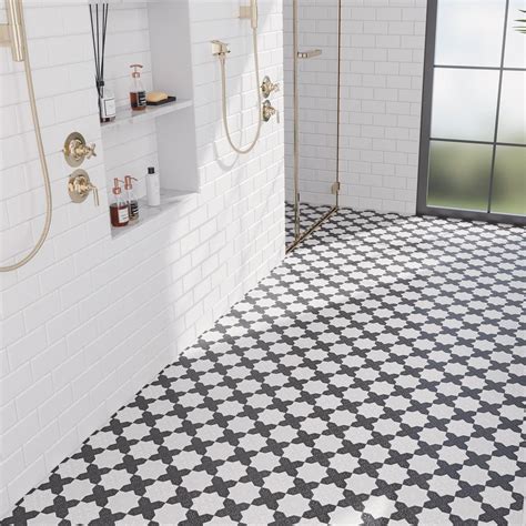 Moroccan White Star & Black Cross Etched Marble Mosaic Tile