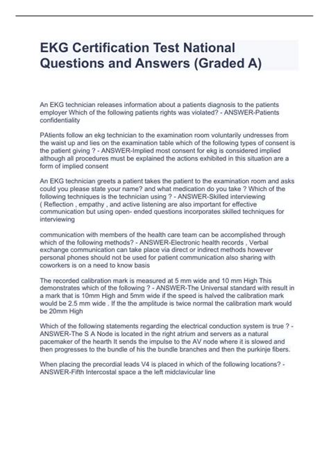 EKG Certification Test National Questions and Answers (Graded A) - EKG ...