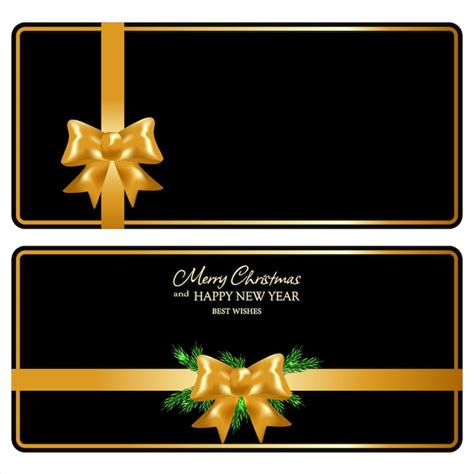 Set black gift cards with gold bow and gold ribbon.vector template for ...