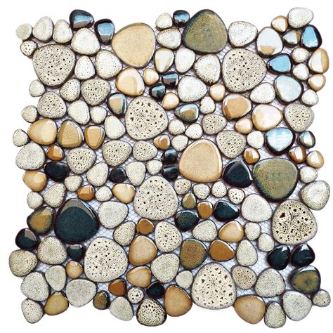 Buy Pebble Shower Floor Tile Bathroom Beige Wall Backsplash Mosaic ...