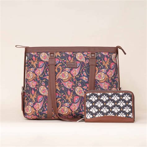 Paisley Print and Bidri Kaiser - Office Bag & Chain Wallet Combo – Zouk