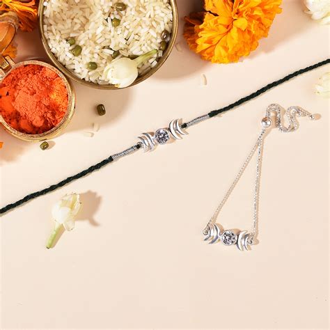 Zirconia Moon Silver Rakhi & Bracele Combo – MCJ Jewels