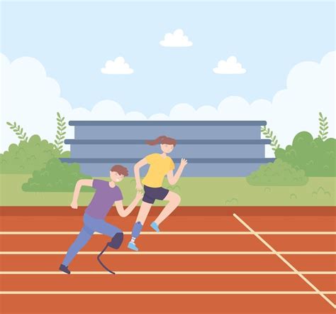 Pessoas com deficiência correndo | Vetor Premium