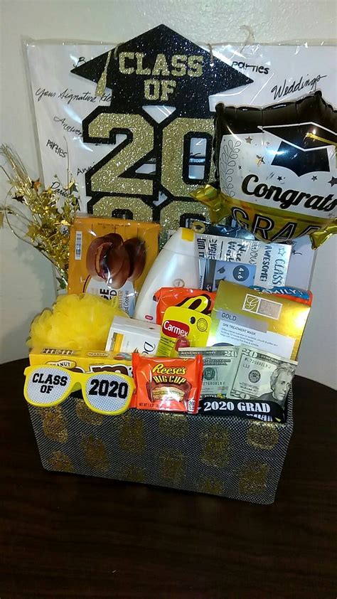 Graduation gift basket gold and black | Diy graduation gifts, High ...