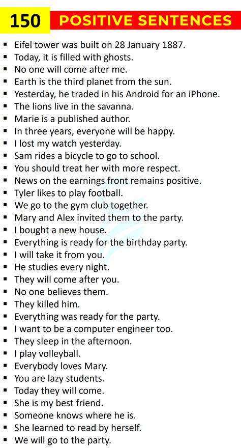 150 Positive Sentences in English | Sentences without No or Not