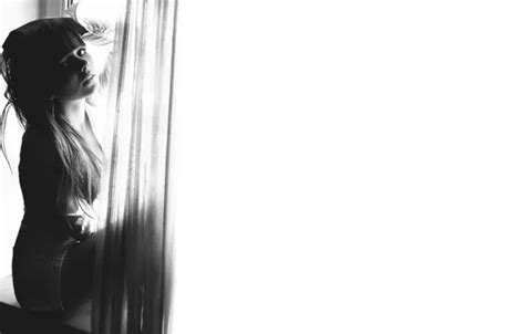 Wallpaper look, girl, mood, window, black and white, beautiful, curtain ...
