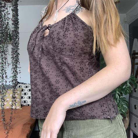 Brown embroidery vest with built in undervest. Has... - Depop