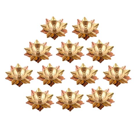 Buy Collectible India Set of 12 Brass Diya for Puja - Diyas Lamp Lotus ...