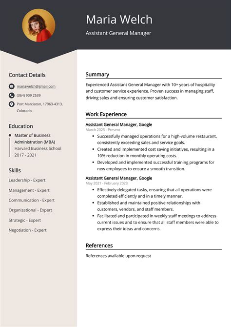 Assistant General Manager CV Example for 2025