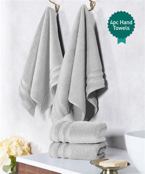 Luxury 4 PC Hand Towel Set, Grey|625 GSM Cotton|Anti Microbial ...