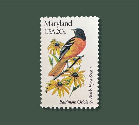 25 Vintage Maryland State Flower & Bird Stamps - Baltimore/Annapolis U ...