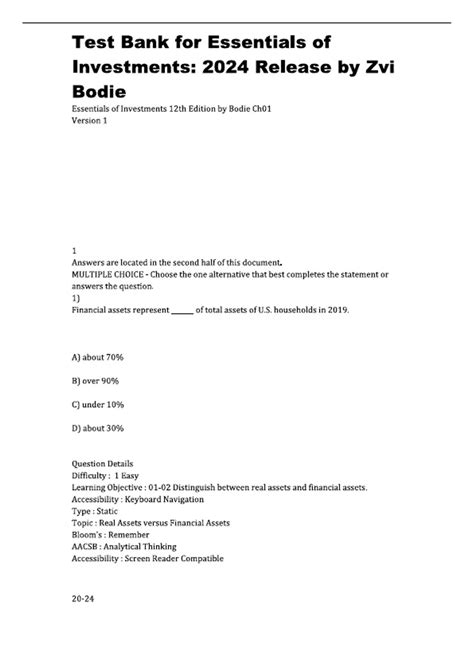 Test Bank for Essentials of Investments, 12th Edition ISBN13 ...