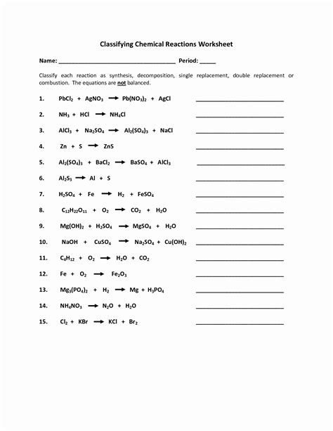 50 Chemical Reactions Types Worksheet – Chessmuseum Template Library
