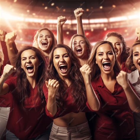 Premium AI Image | group of people sports fan girl excited and cheering ...