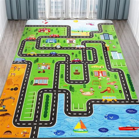 kids Playmat Car Rug, Kids Play Rugs Town City Road Map Rug, Large Educational Kids Car Mat ...
