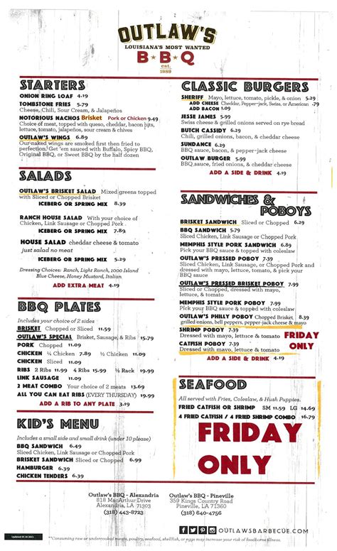 Menu at Outlaws BBQ-Alexandria, LA, Alexandria