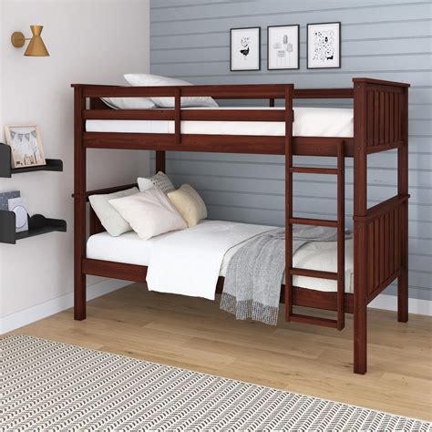DHP Bailen Convertible Solid Wood Bunk Bed, Twin-over-Twin, Nutmeg ...