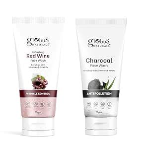 Globus Naturals Face Wash Combo - Set of 2 - Charcoal Face Wash & Red ...