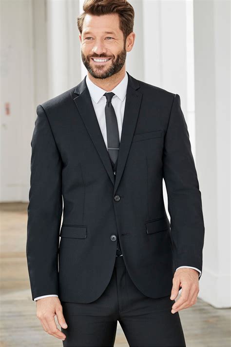 Mens Next Black Regular Fit Wool Blend Stretch Suit: Jacket - Black ...