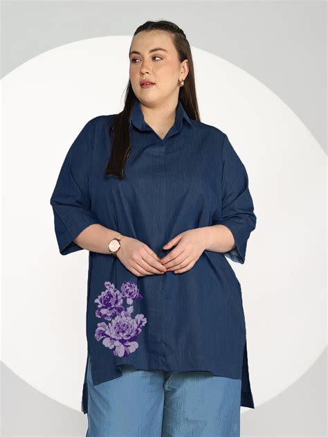 Navy Denim ShirtTop - Mauva for Women l Sizes XS to 8XL l LetsDressUp