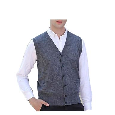 V4U Men's Front Open Buttoned Sleeveless Woollen Cardigan with Pockets ...