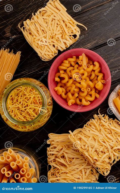 Top View of Different Types of Macaroni As Bucatini Cavatappi Spaghetti ...