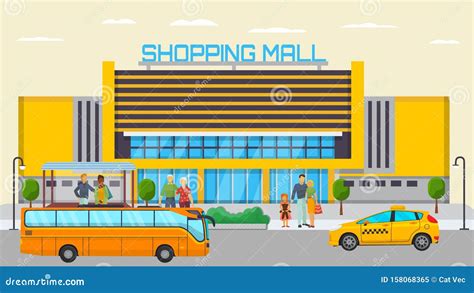 Shopping Mall Transport Stop with Different City People Standing and ...
