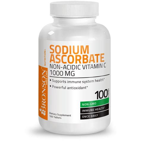 Vitamin C Sodium Ascorbate Non-Acidic Non-GMO - 1000 mg – Bronson ...